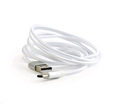 Kabel CABLEXPERT USB 2.0 AM na Type-C kabel (AM/CM), 1m, opletený, bílo-strříbrný, blister, PREMIUM QUALITY