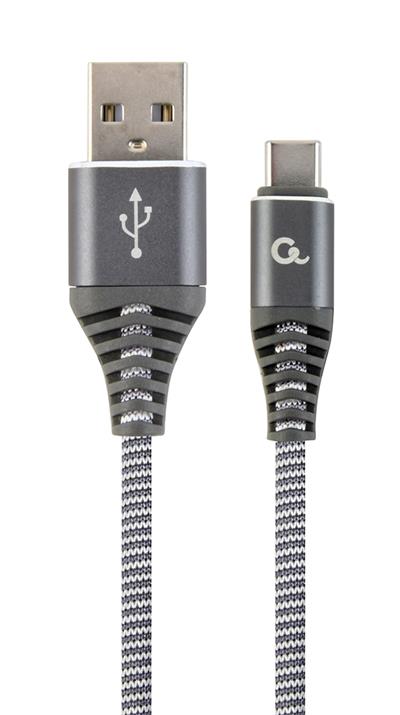 Kabel CABLEXPERT USB 2.0 AM na Type-C kabel (AM/CM), 2m, opletený, šedo-bílý, blister, PREMIUM QUALITY